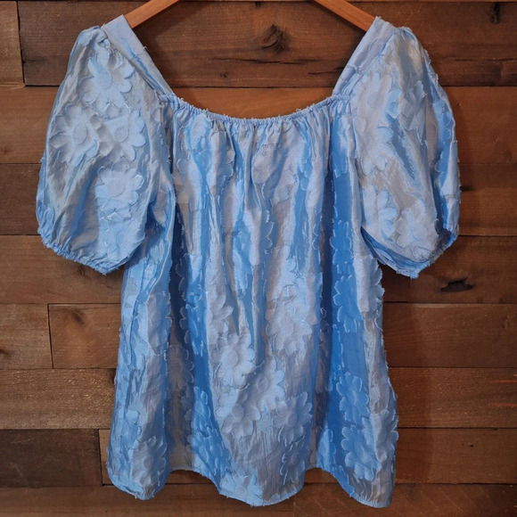 ANDTHEWHY NWT Blue Serenity Floral Applique Embroidered Blouse Sz small - Picture 9 of 11